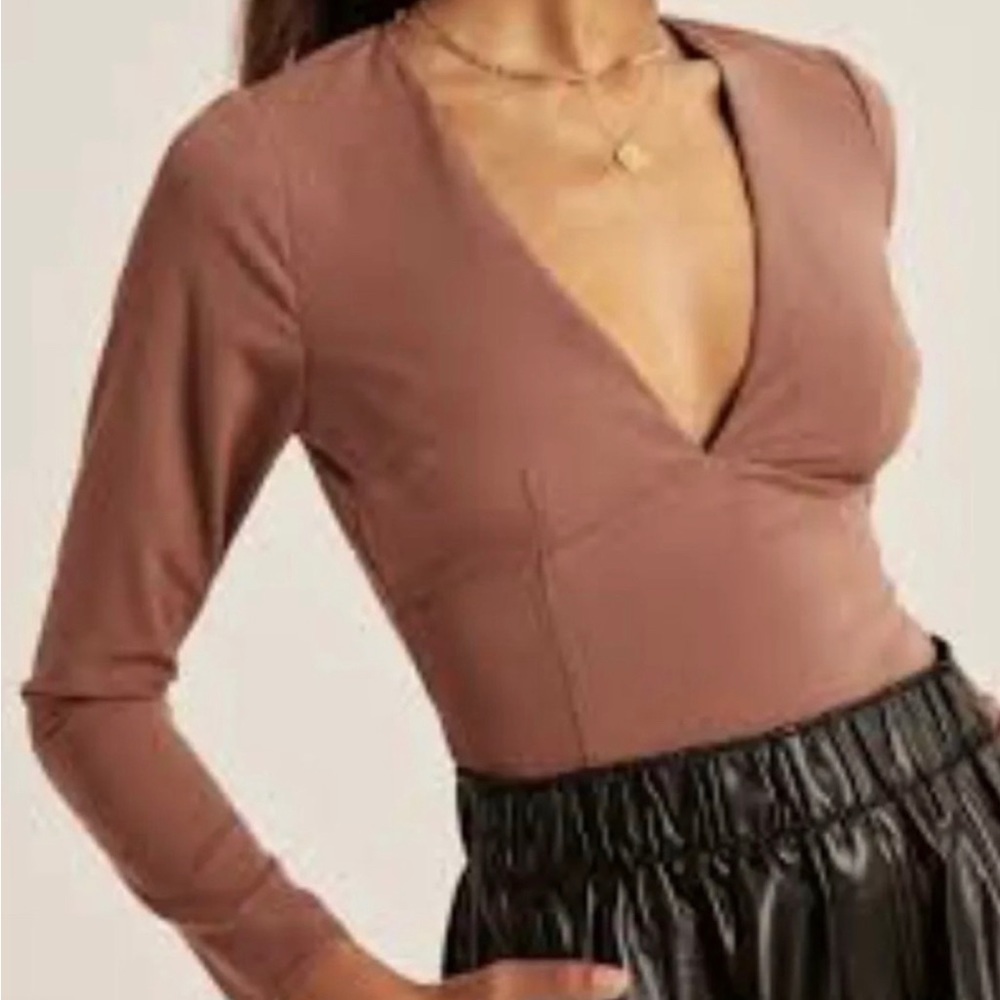 Abercrombie Brown Long-Sleeve Deep-V Top